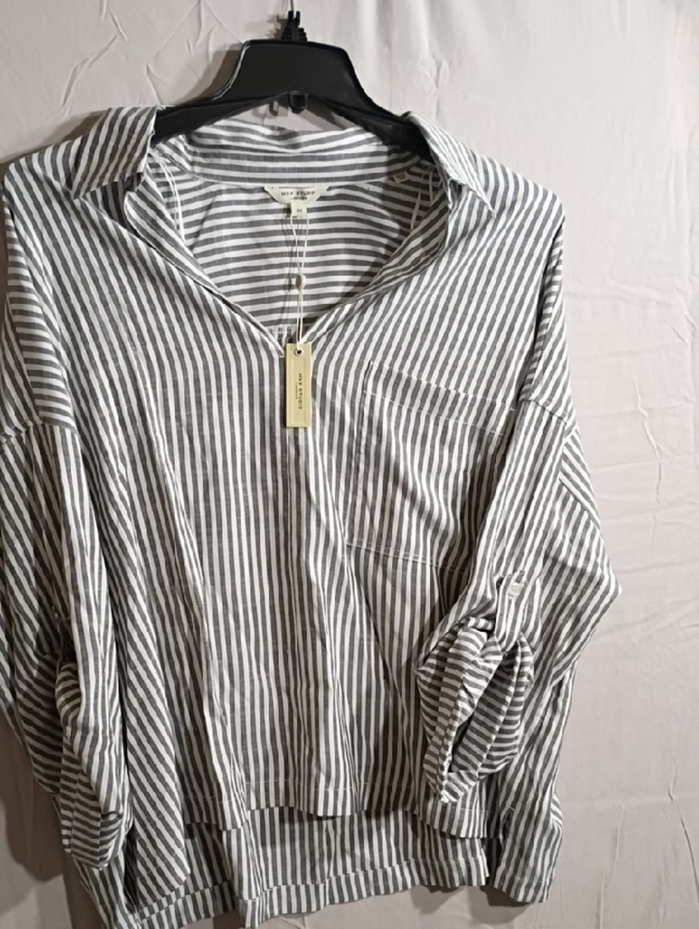 Womens Max Studio London  Grey and White Striped  Pullover Shirt Size 3XL